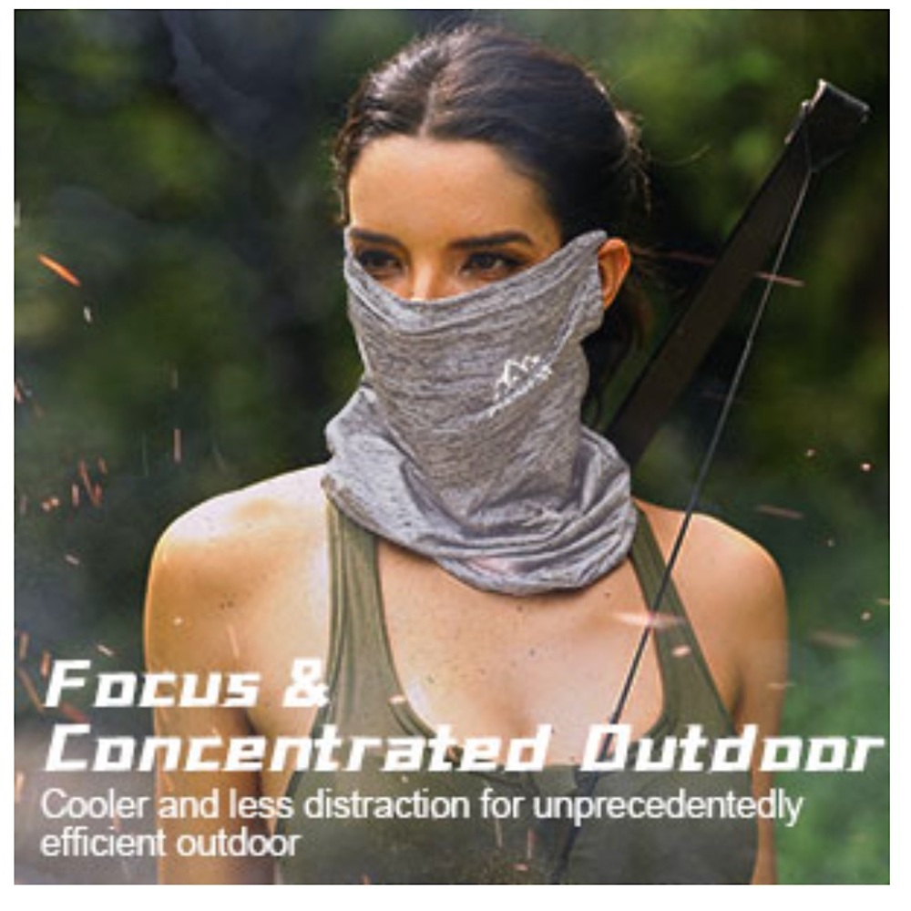 Arrusa Gray Cotton Face Cover Mask Protective SPF 400 Mowing Hiking Festival